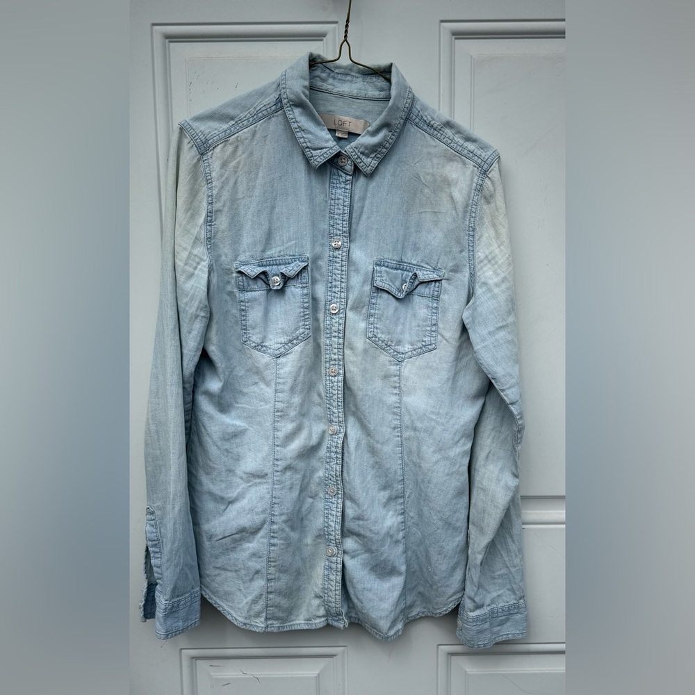 LOFT Soft Blue Denim Collared Shirt